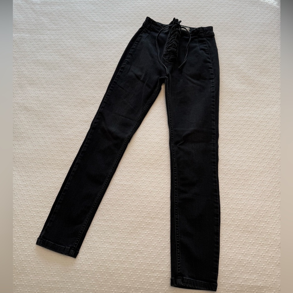 Free People High Waist Lace Up Skinny Jeans - Picture 2 of 6